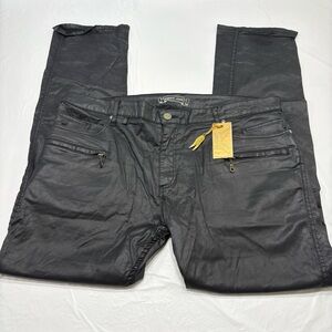 Robin’s Jeans Black Coated Moto Biker Jeans Slim Straight Mens 42 New (44x36)
